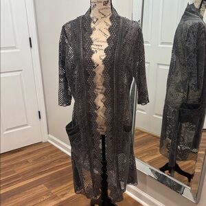 Shoreline charcoal gray crocheted/Lace Swim Coverup